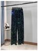 Women's Korean Velvet Sequined Wide-Leg Pants: Slim-Fit, Floor-Length, Shiny Drape Casual Wear for Autumn and Winter