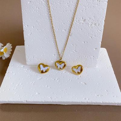 Titanium Staal Goud Hart Vlinder Ketting Oorbellen - Retro Stijl, Kleurbehoudend Ontwerp
