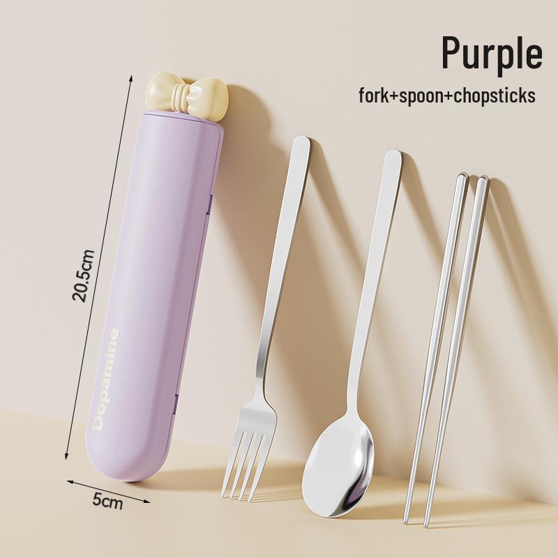 304 Stainless Steel Travel Cutlery Set: Portable Chopsticks & Spoon for Students and Office Workers, Dopamine Design, 3-Piece Set