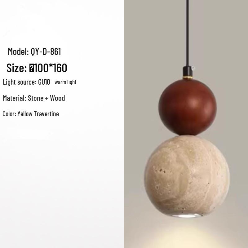 Japanese Wabi-Sabi Yellow Travertine Pendant Light, Retro Mid-Century Style for Bedroom, Homestay, or Restaurant.