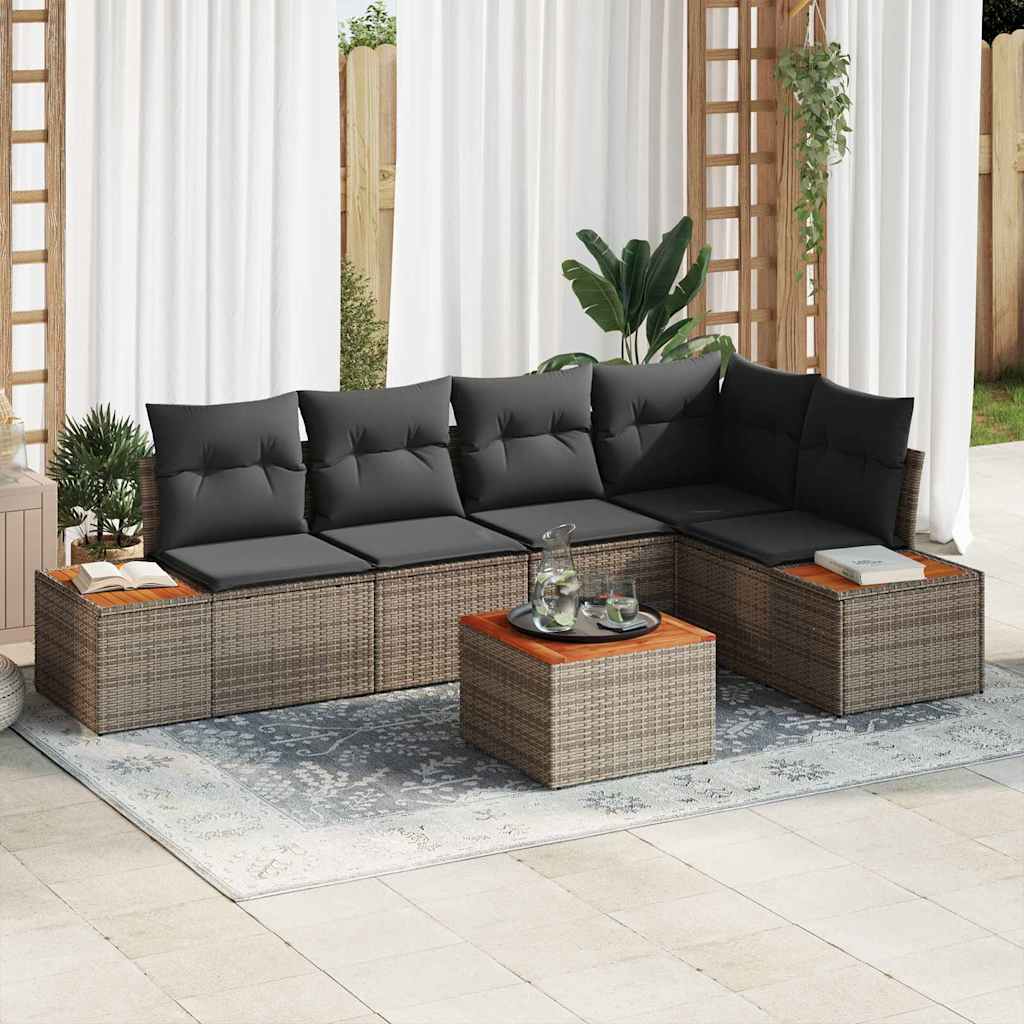 Garden Sofa Set with Cushions and Storage 6 pcs Grey Poly Rattan