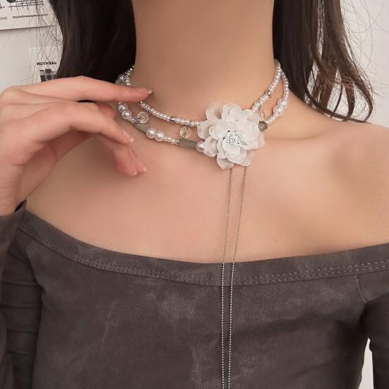 Faux Pearl Choker Necklace Women Elegant White Faux Pearl Necklace Sparkling Rhinestone Choker for Weddings Parties Dating