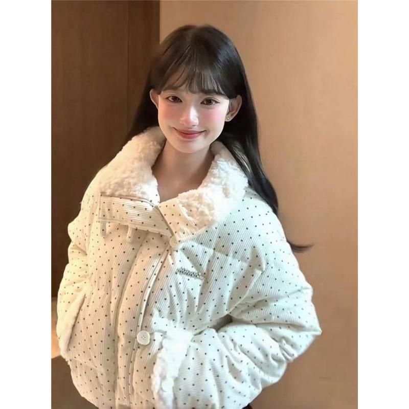 Corduroy polka dot down cotton clothes women's new fashionable versatile loose short students warm thickened outside
