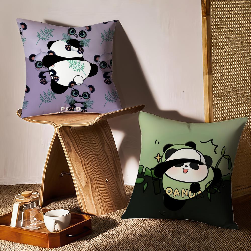 Lovely Panda Cushion Cover Anti-dustmite Pillowcase Invisible Zipper Silky Short Plush Sofa Cushion Cover