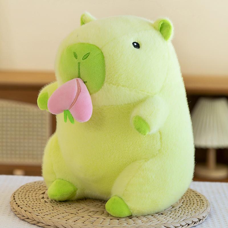Adorable Peach Capybara Plush Toy Soft Pillow Doll In Green And Pink Colors