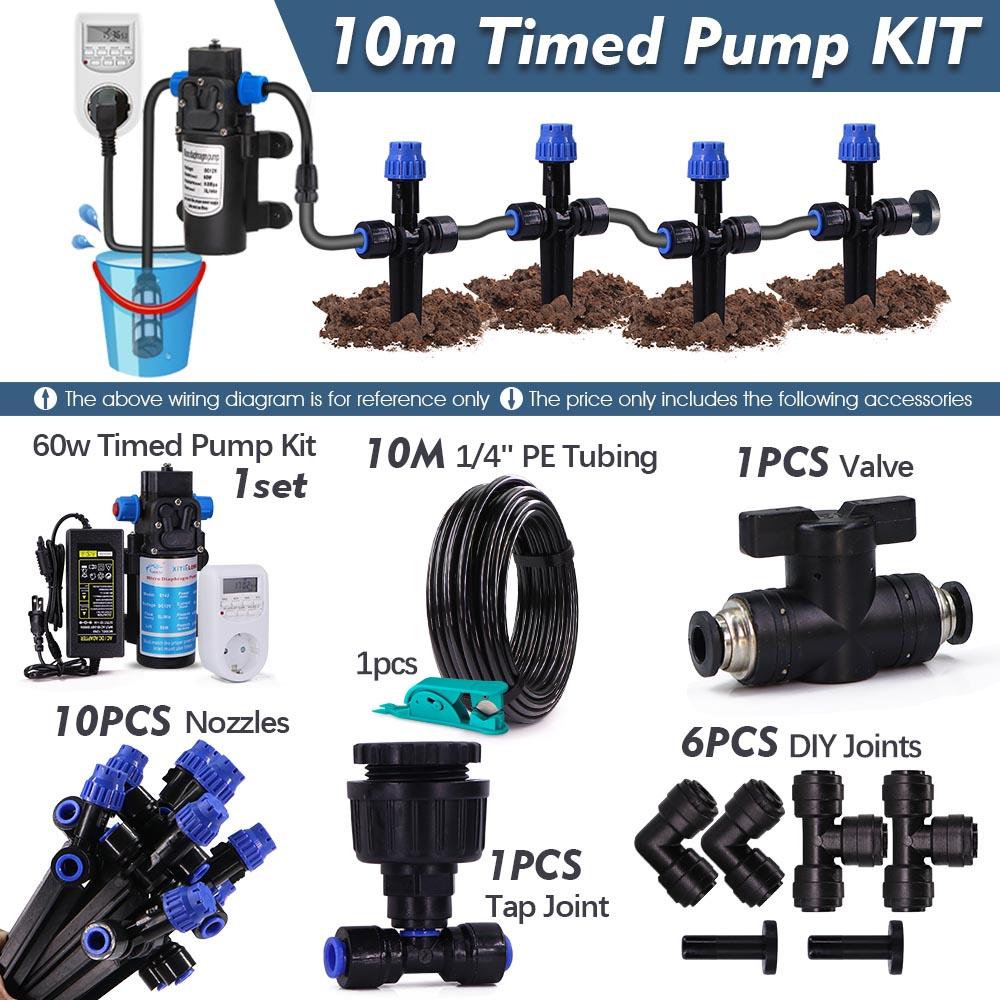 1/4" 60w Self-priming Pump Timed Kit w/ 4/6mm Adjustable Sprinkler Dripper Lawn Plant Pot Garden Irrigation Auto Watering System