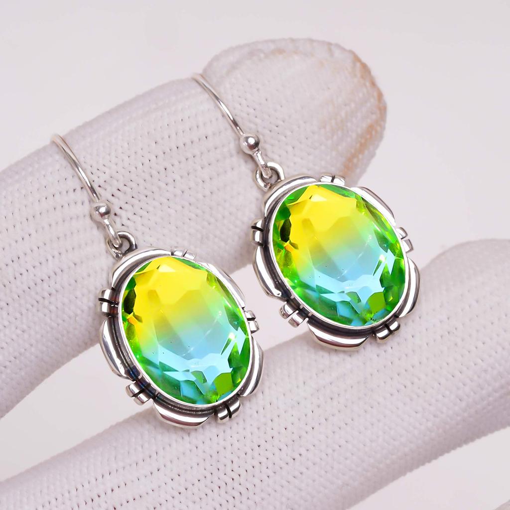 Bi-Colour Tourmaline 925 Sterling Silver Earring V398, Green & Purple Earring, Oval Earring, Valentin's Day Gift, Gift For Her, Birthday Gift, Handmad