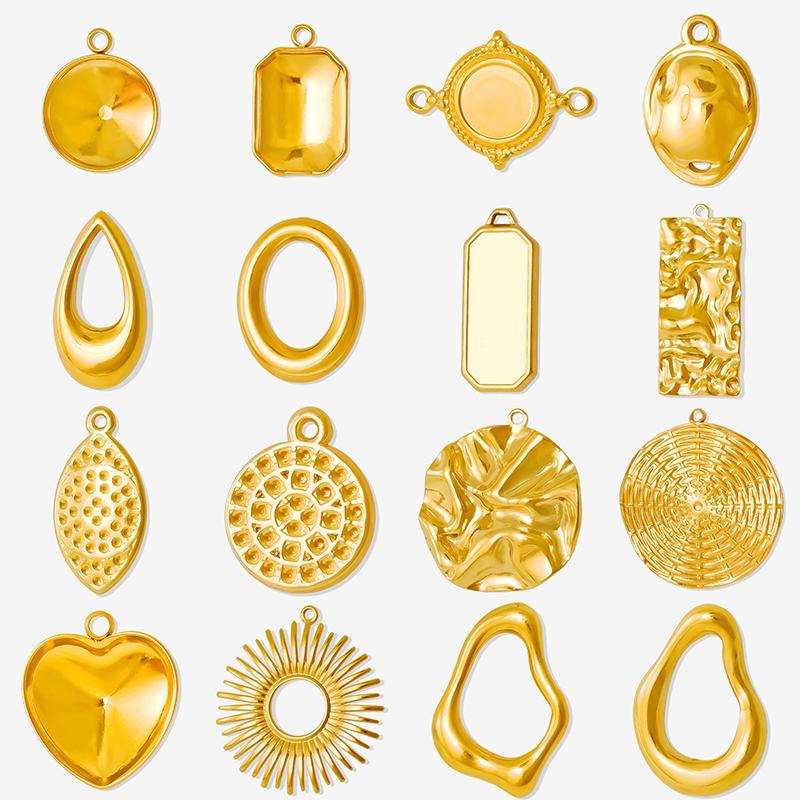 6pcs Simple Geometric Oval Water Droplets Real Gold Plated Stainless Steel Charms For Jewelry Making Supplies DIY Heart Pendant
