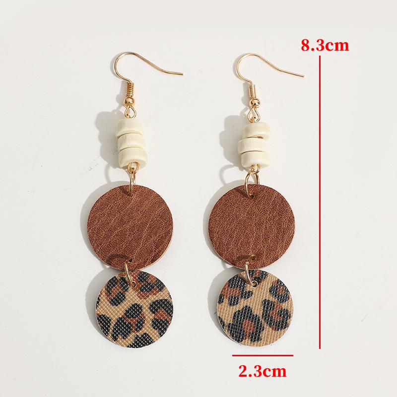 Vintage Wooden Bead Leather Patch Dangle Earrings Western Style Niche Design Slim Face Elegant Commute Ear Accessories For Women