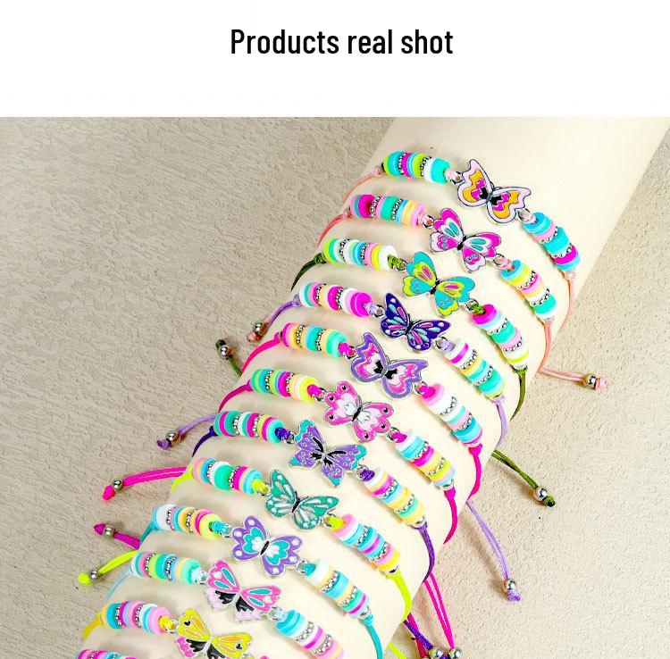 Hot-Selling Cartoon Beaded Bracelet Set: Colorful Unicorn, Butterfly, and Dinosaur Designs for Kids with Polymer Clay Flowers