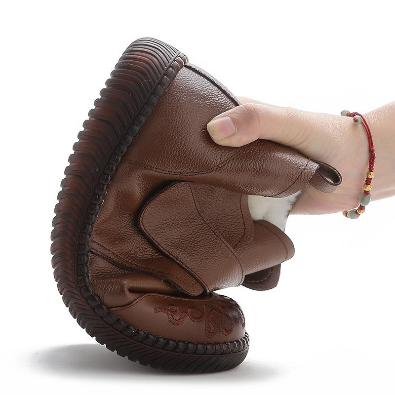 Mamas Winter-Baumwollschuhe sind aus echtem Leder, Wolle, rutschfest und warm, flachsohlige, dick gefütterte Mittel- und Alt-Oma-Kurzstiefel mit weicher Sohle.