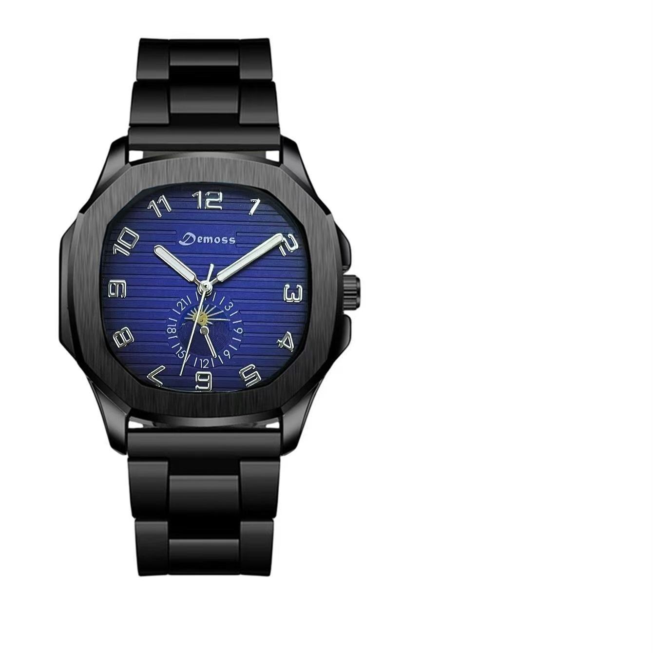 Men S Watch Skull Head Bracelet Set Simple Casual Steel Belt Men S Watch Digital Quartz Watch синий