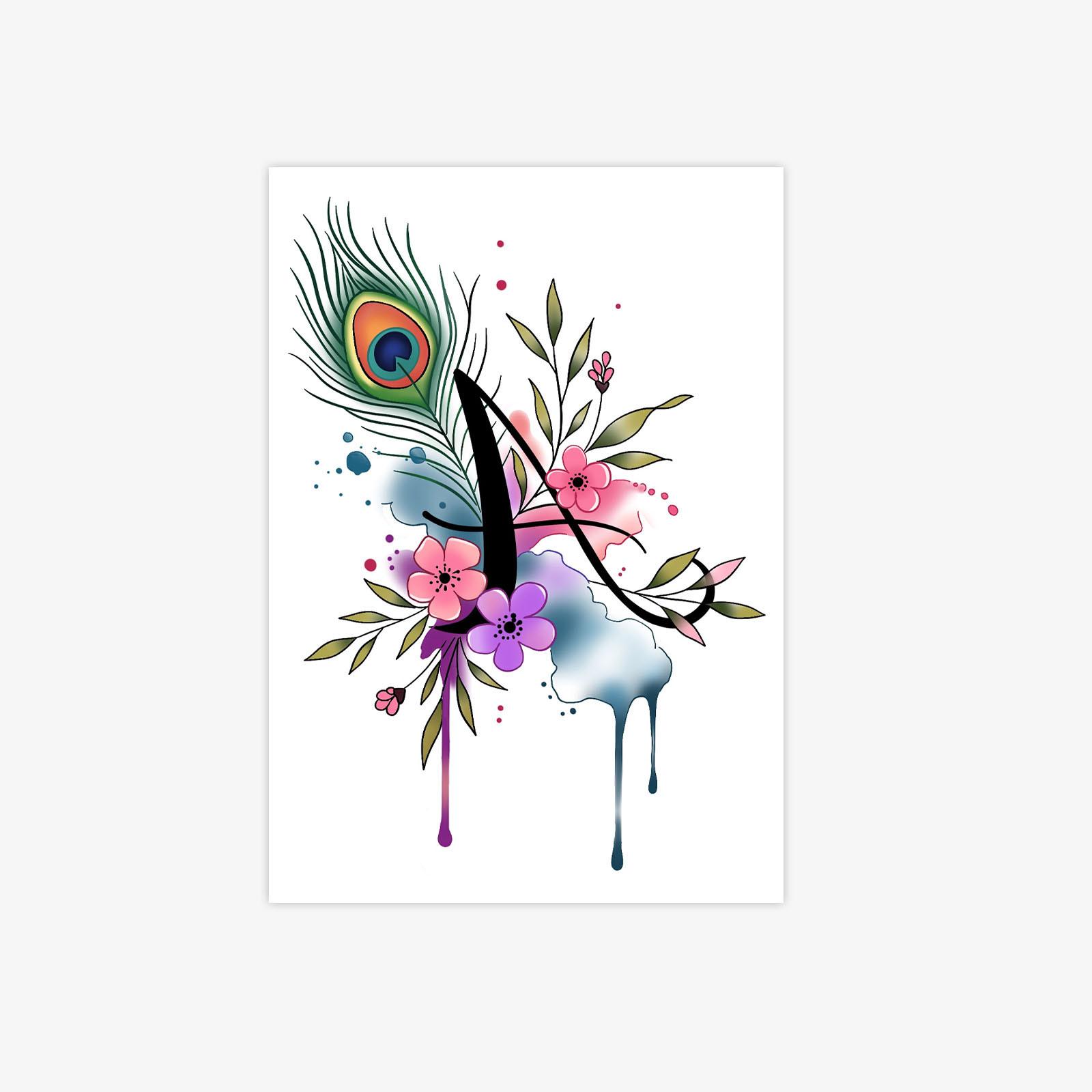 

A Letter Peacock Feather Tattoo Sticker, Waterproof And Long-Lasting, Big Arm Model, High-End Atmosphere 7*9CM
