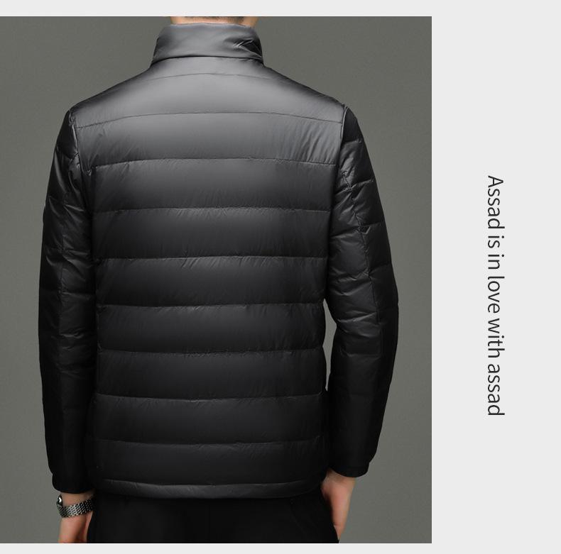 Men's Lightweight Stand Collar Down Jacket - Warm, Trendy, Versatile Dad Style Winter Coat with 90% White Duck Down.