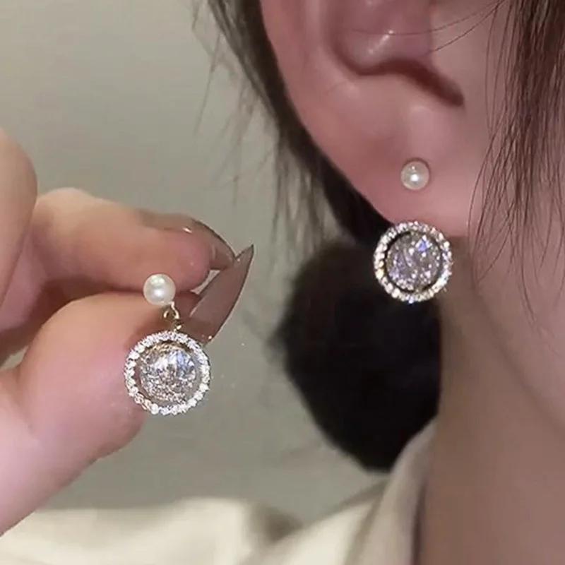 Gift New European and American Pearl Earstuds Shining Micro Inlaid Zircon Earrings High End Elegant Princess Style Zircon