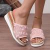 Fashion Pink Flower Decor Wedge Slippers for Women 2025 Summer Lightweight Non Slip Beach Shoes Woman Plus Size Fashion Platform Sandals