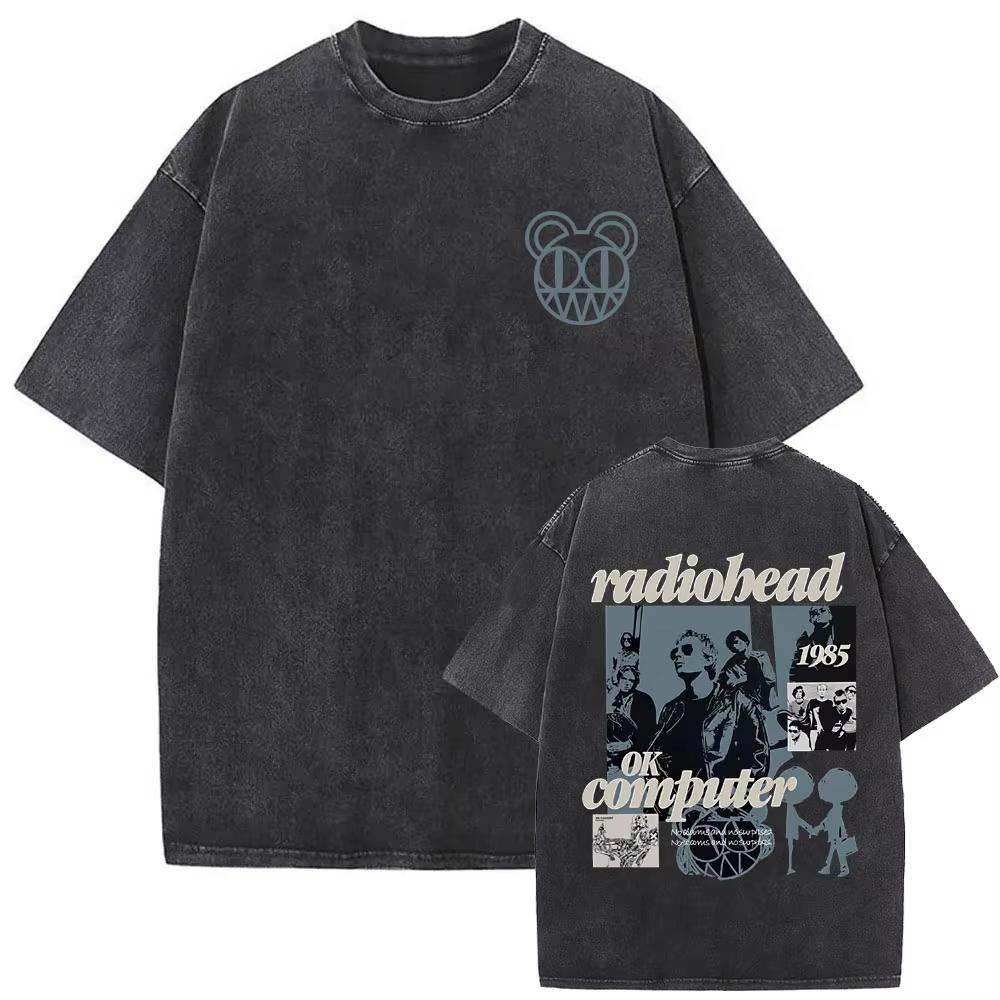 2026 Vente Chaude d'Été Lavé Vintage Groupe de Rock Radiohead T-shirt Graphique Unisexe Léger Imprimé Décontracté Extérieur Coton T-shirt