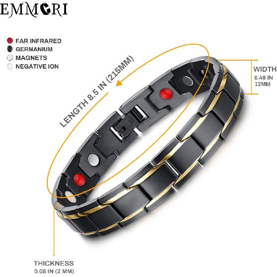 Ultra Strength Magnetic Bracelet - 3,500 Gauss Per Magnet -Magnetic Bracelets for Men Woman - Adjustable Length -Pulseras Magneticas (Black Gold)