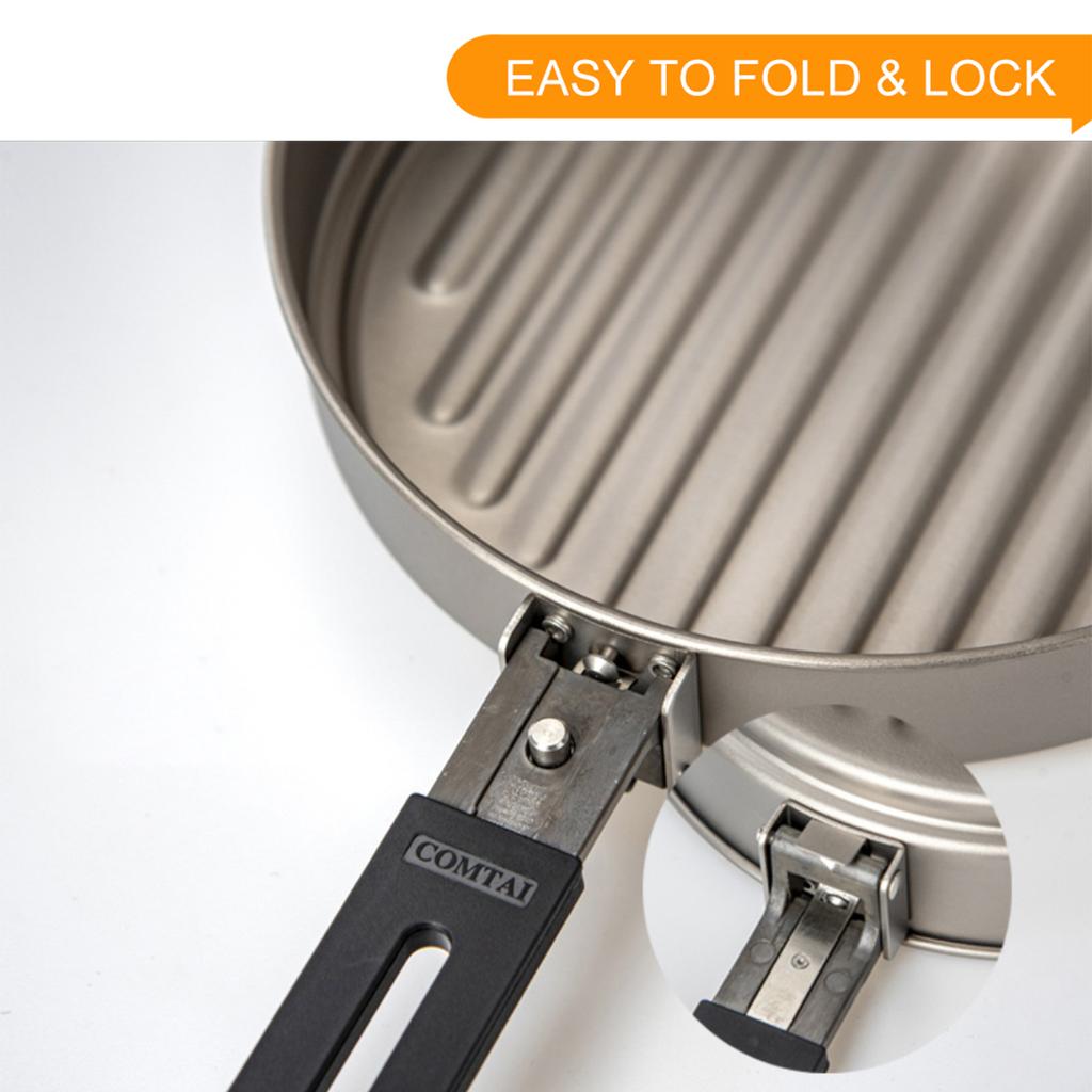 1100ml Titanium Fry Pan Ultralight Grill Frying Pan with Folding Handle for Outdoor Cooking Camping Hiking Backpacking