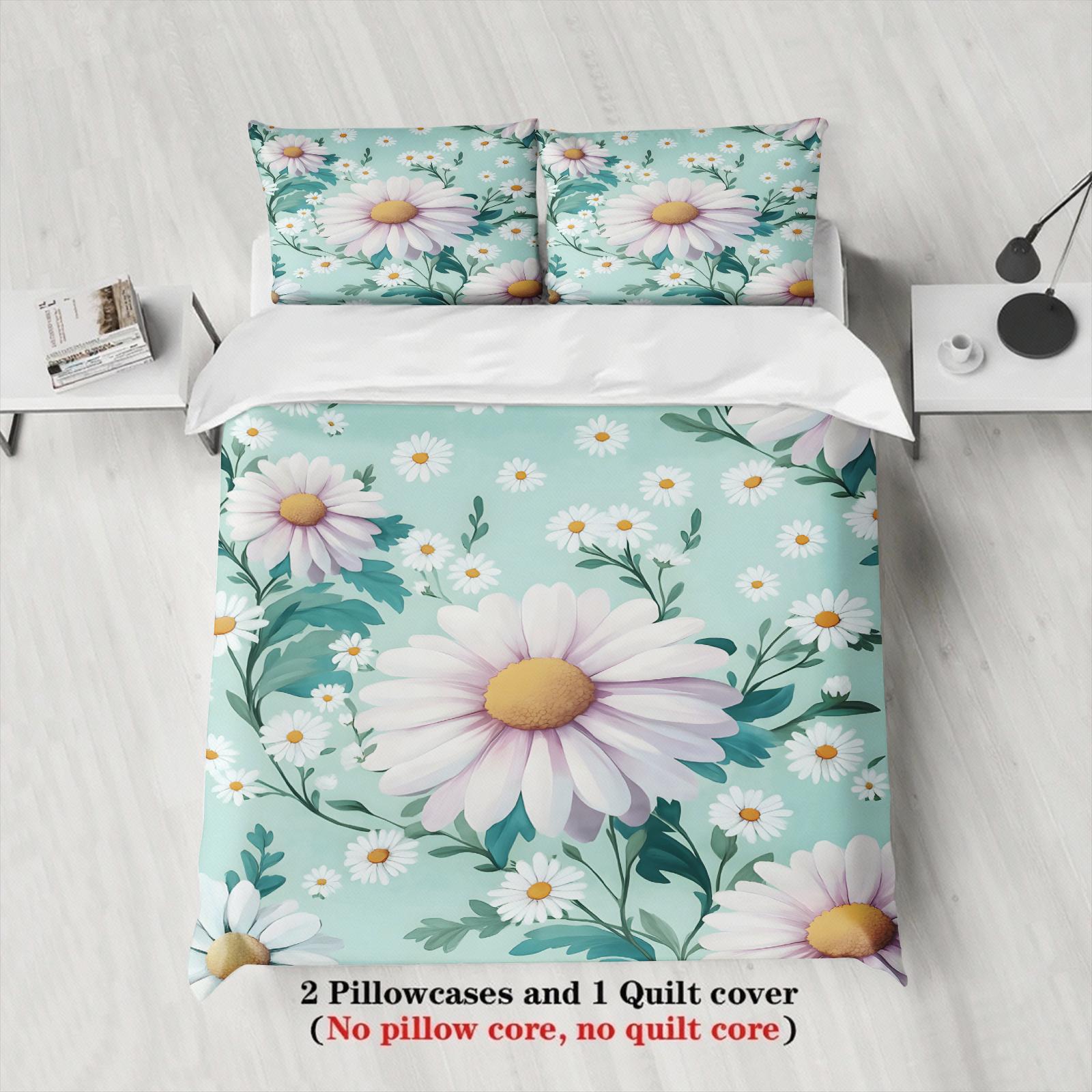 

Fresh Daisy Floral Duvet Cover Set 2 Pillowcases Mint Green White Botanical Bedroom Decor Birthday Gift For Teens Twin Queen 135x200cm