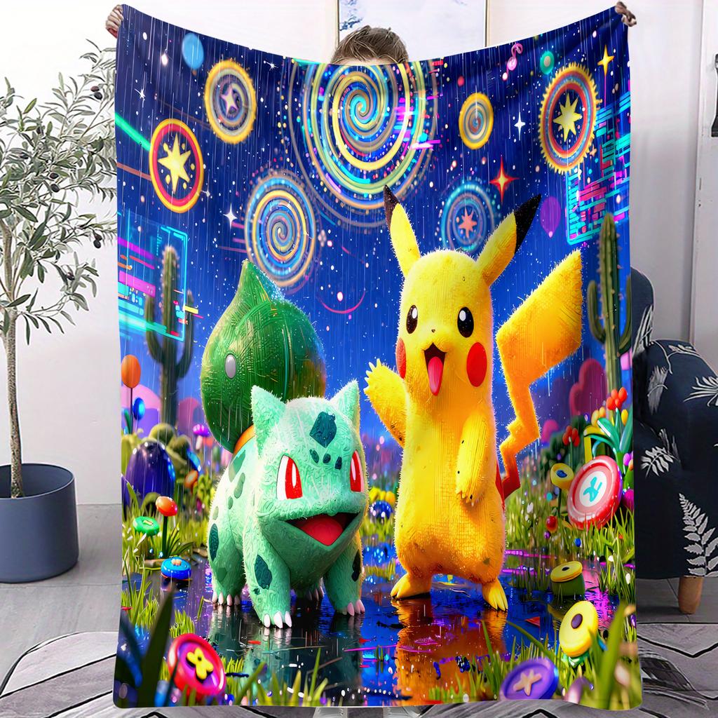 Hot Pokemon Pikachu SciFi Style Blanket Air Conditioning Soft Durable Magical Scene For Home Office Travel Nap Leisure FanGift