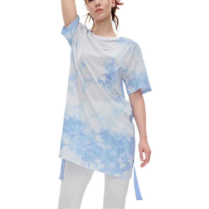 FILA Faded Tie-Dye Color Block Breathable Fitness Knit Dress Women Dresses Blue A11W221303FZA