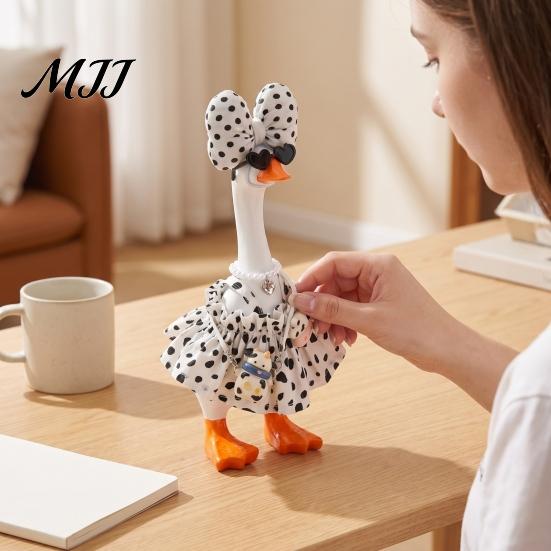 Cow Themed Outfit for Stuffed Goose 7 Inch Mini Outfit, Polka Dot Dress with Bow, Clothes Figurines Sunglasses, Pearl Necklace & Bag, Cute Figurine