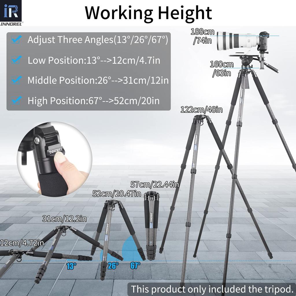INNOREL Carbon Tripod Camera Nut Lock Type Load Capacity 20KG 4 Tiers Telescopic Panoramic Tube Diameter Bowl Adapter Video Digital Camera SLR Digital