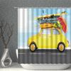 Summer Holiday Retro Cartoon Bus Shower Curtains Vintage Surfboard Palm Tree Bathroom Partition Decor Bathtub Curtain with Hook