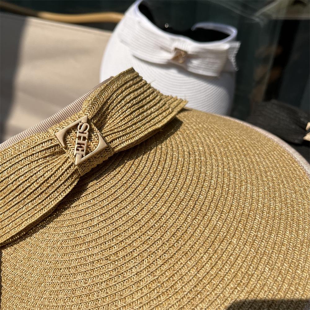 Empty Top Hat Women's Summer Sunscreen Face Covering Sun Hat UV Protection Bow Straw Hat Shell Hat Travel Cycling Hat