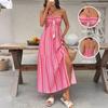 Bohemian Halter Split Geometric Print High Waist Tiered Maxi Cake Dress