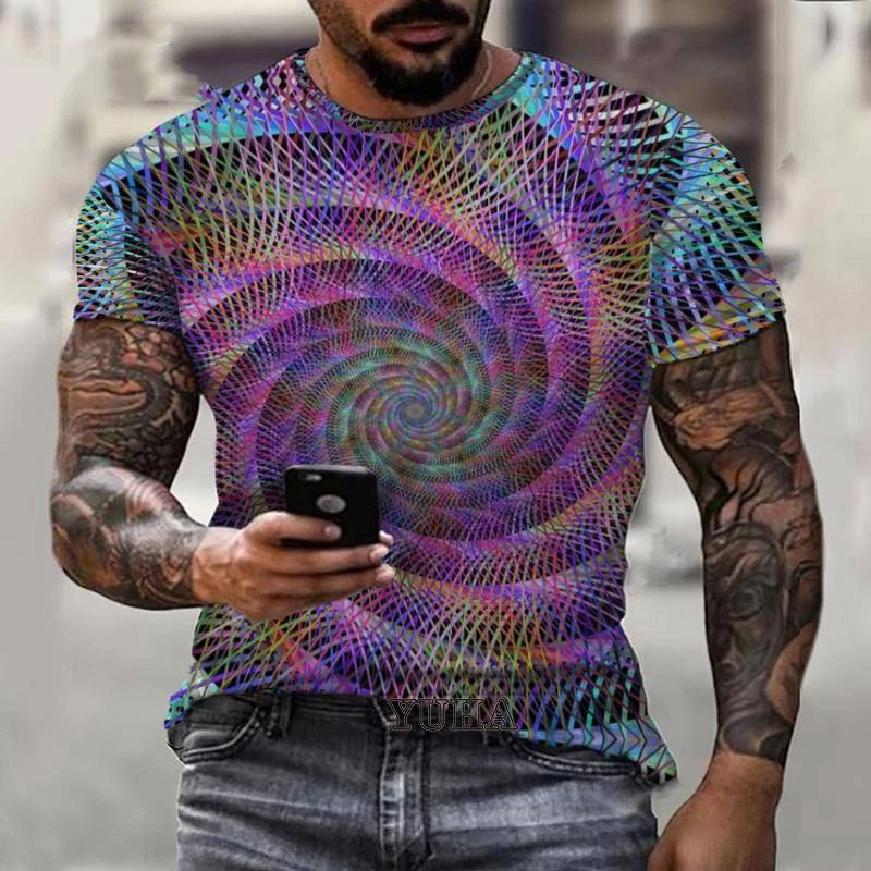 Colorful Swirl Abstract 3D Printing Men's T-Shirt Short Sleeve Streetwear Fashion Casual Sports Oversized