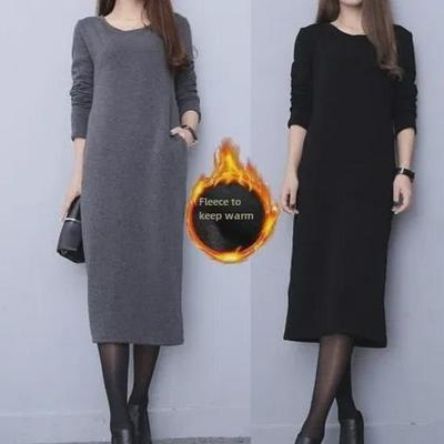 Kuscheliges dickes Pulloverkleid – Langer Herbst-/Winterrock für Damen in Übergröße
