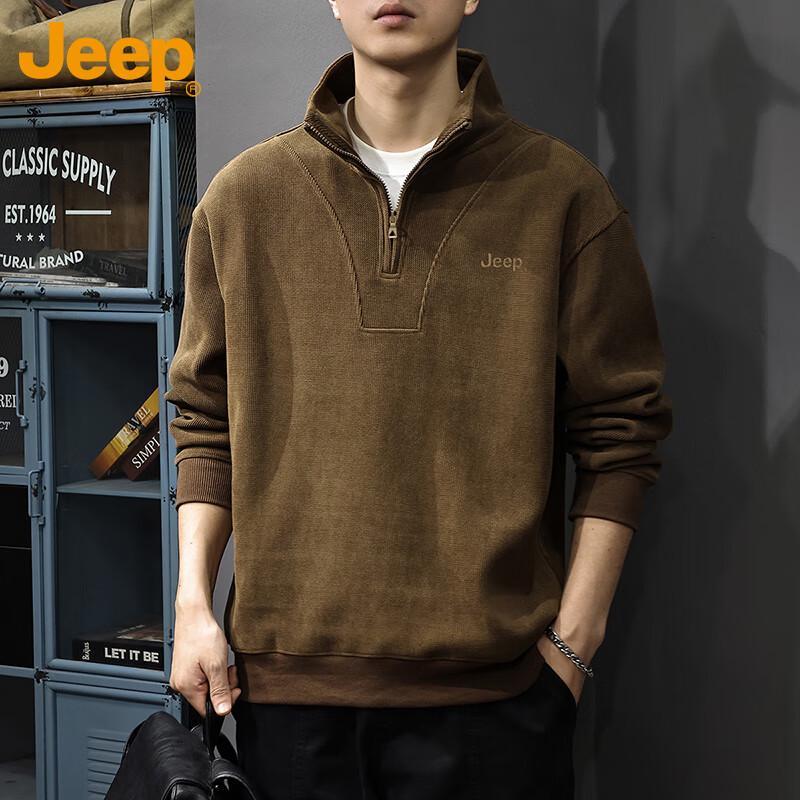 JEEP Men's Corduroy Full-Zip Stand Collar Sweatshirt