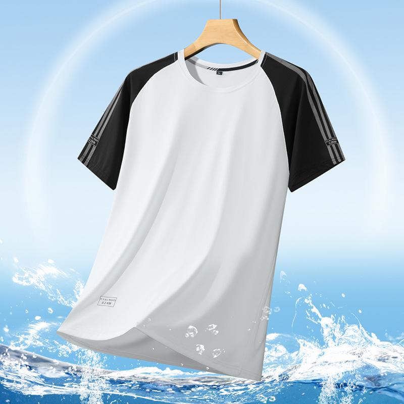 

Large-size Men s Sporty Short-sleeved Summer Ice Silk Men s Contrast T-shirt Round-neck Semi-sleeved Quick-dry Breathable Top XL білий
