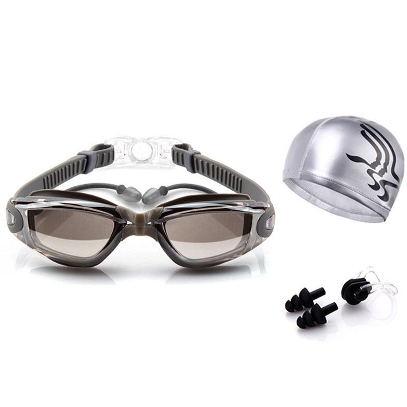 Professional Silicone Swimming Goggles Anti-fog UV Glasses with Earplug Swim Cap Sports Supplies Set