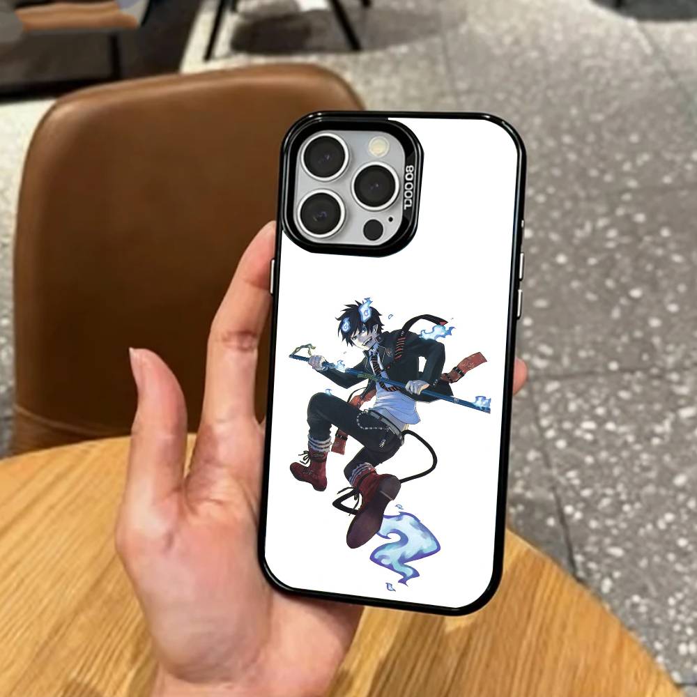 Blue Flame Blue Exorcist   Phone Case For iPhone17,16,15,14,13,12,11 Plus,Pro Max Colored Silver Plated Inside Cover