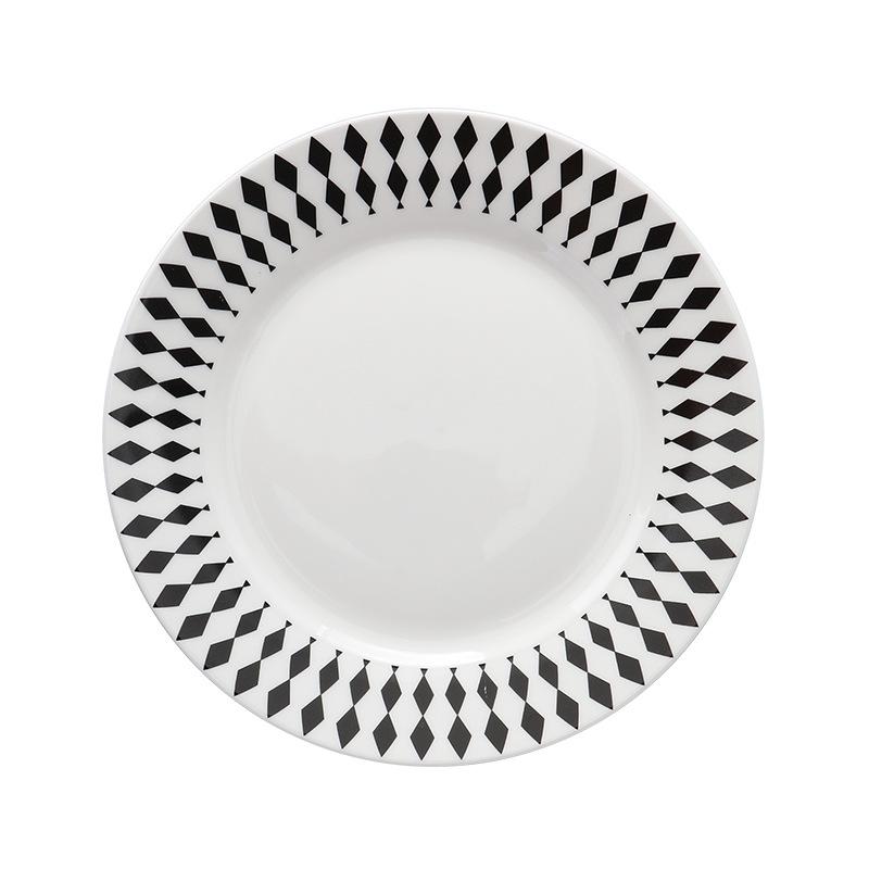 Creative Polka Dot Ceramic Round Flat Plate Household Geometric Dessert Western Dish Pizza Steak Shallow Plate