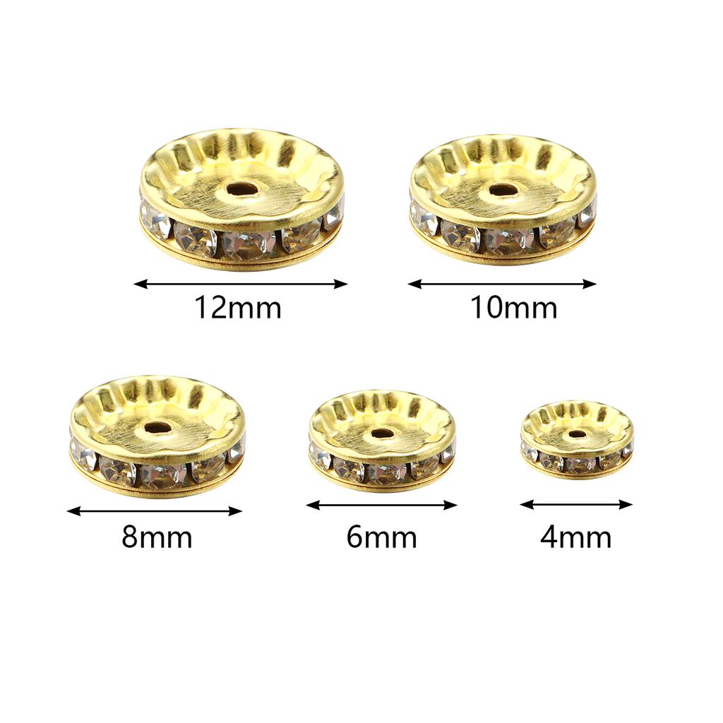 50pcs/lot Colorful Metal Round Rhinestone Rondelle Crystal Beads Loose Spacer Beads For Jewelry Making DIY Bracelet Necklace