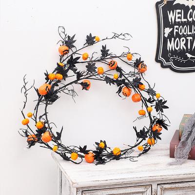 Décoration d'Halloween, 1,8 mètre, Noir, Feuille d'érable, Citrouille effrayante, Rotin, Pendentif pour fête à la maison, Suspension de porte