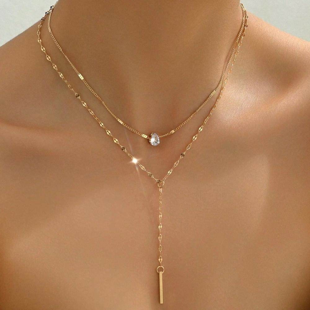 Bar Charm Necklace Adjustable Double Layer Necklace Y-Shaped Necklace Shiny For Gift For Girlfriends Daily Wear Evening Dress