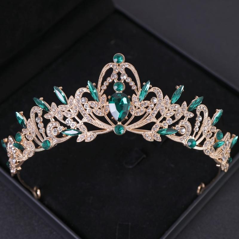 Grüne Kristall Diademe und Kronen Stirnband für Damen Party Strass Krone Braut Hochzeit Haar Accessoires Schmuck Krone Diadem