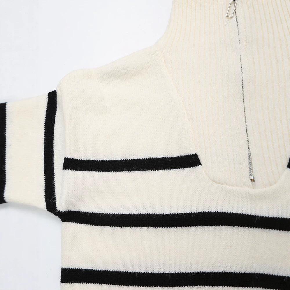 Autumn/Winter Color Block Striped Zip-Up Sweater - Long Sleeve Fashion for Europe & America