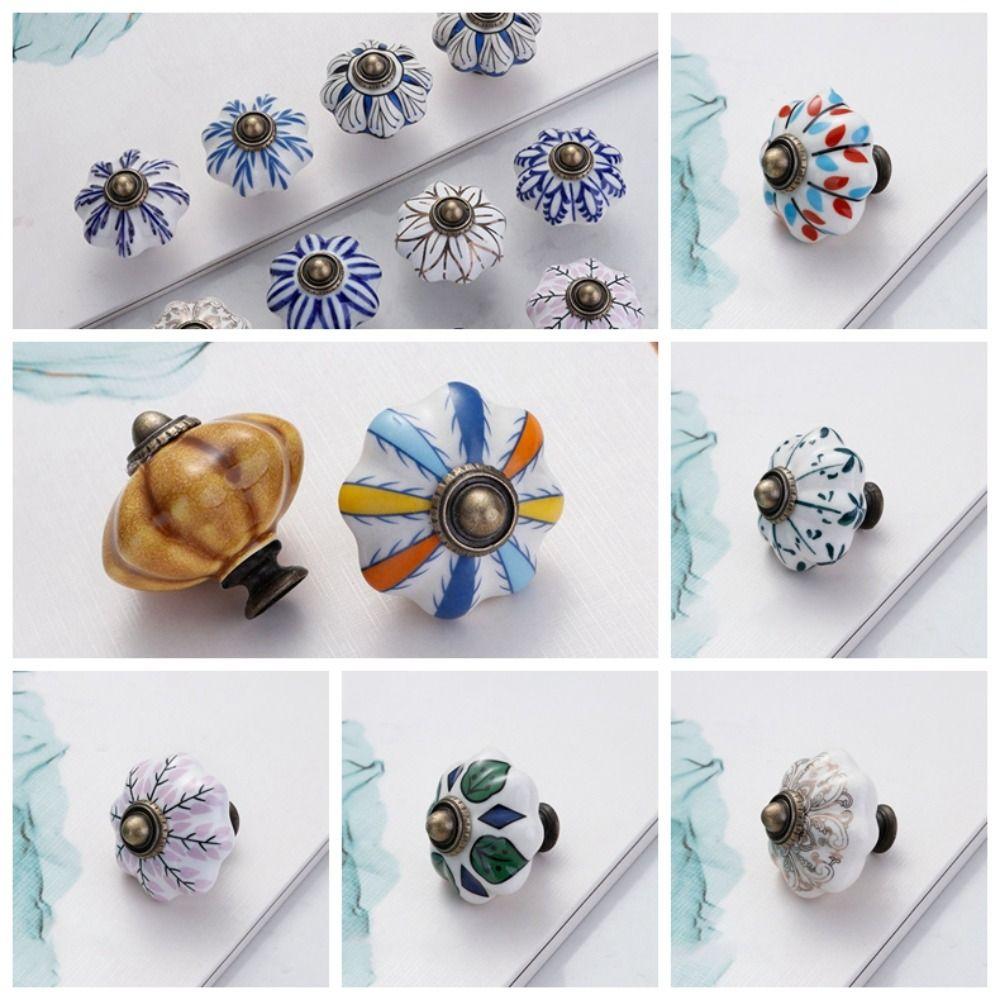 Ceramics and Alloys Vintage Door Handle Multiple Colors Furniture Knob Pumpkin Handle Wardrobe
