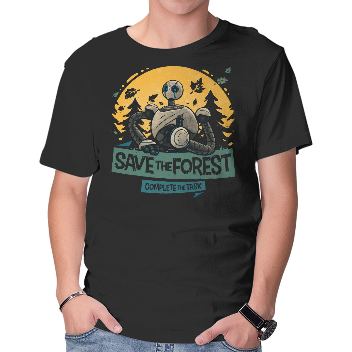 Unisex Crew Neck T-Shirt Save The Forest Graphic Short Sleeve Casual Tee S