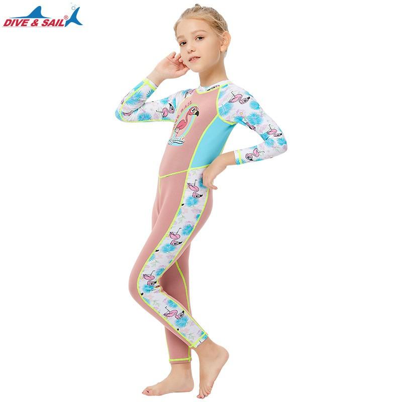 Kids 2mm Neoprene Wetsuit Snorkeling Swimming Surfing UV Protection Long Sleeve Dive Suit Girls