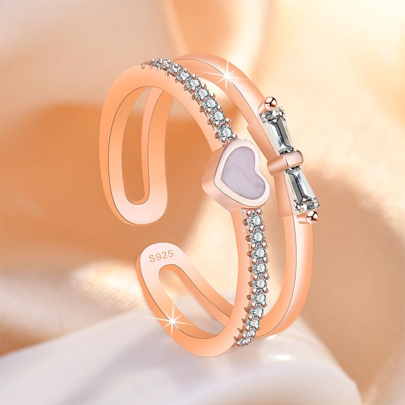 Fashion Ladies Crystal Love Heart Adjustable Open Rings Jewelry