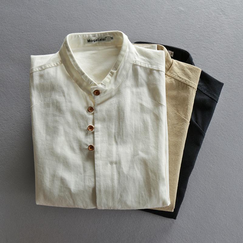 2025 Men's Casual Linen Shirt - Autumn/Winter Chinese Style with Stand Collar