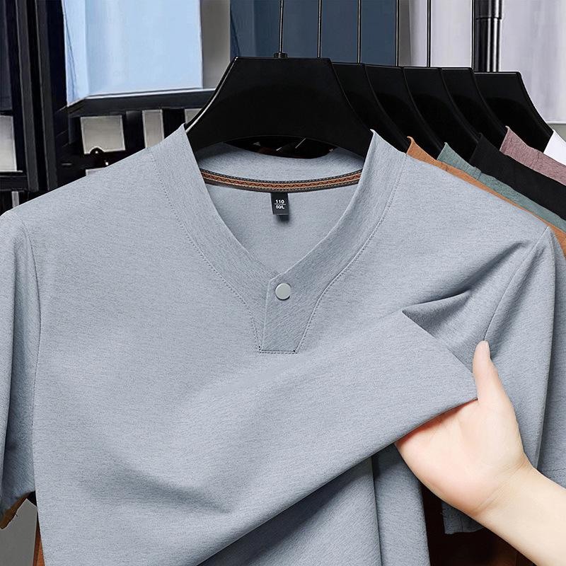 

Cross-border Trendy Men s V-neck Short Sleeve T-shirt - Summer 2025 Fashion 4XL