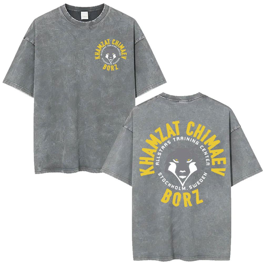 

Limited Khamzat Chimaev borz Logo Vintage Washed Tee Shirt Mens Violence Aesthetic Tshirts Unisex Casual Cotton T Shirt S